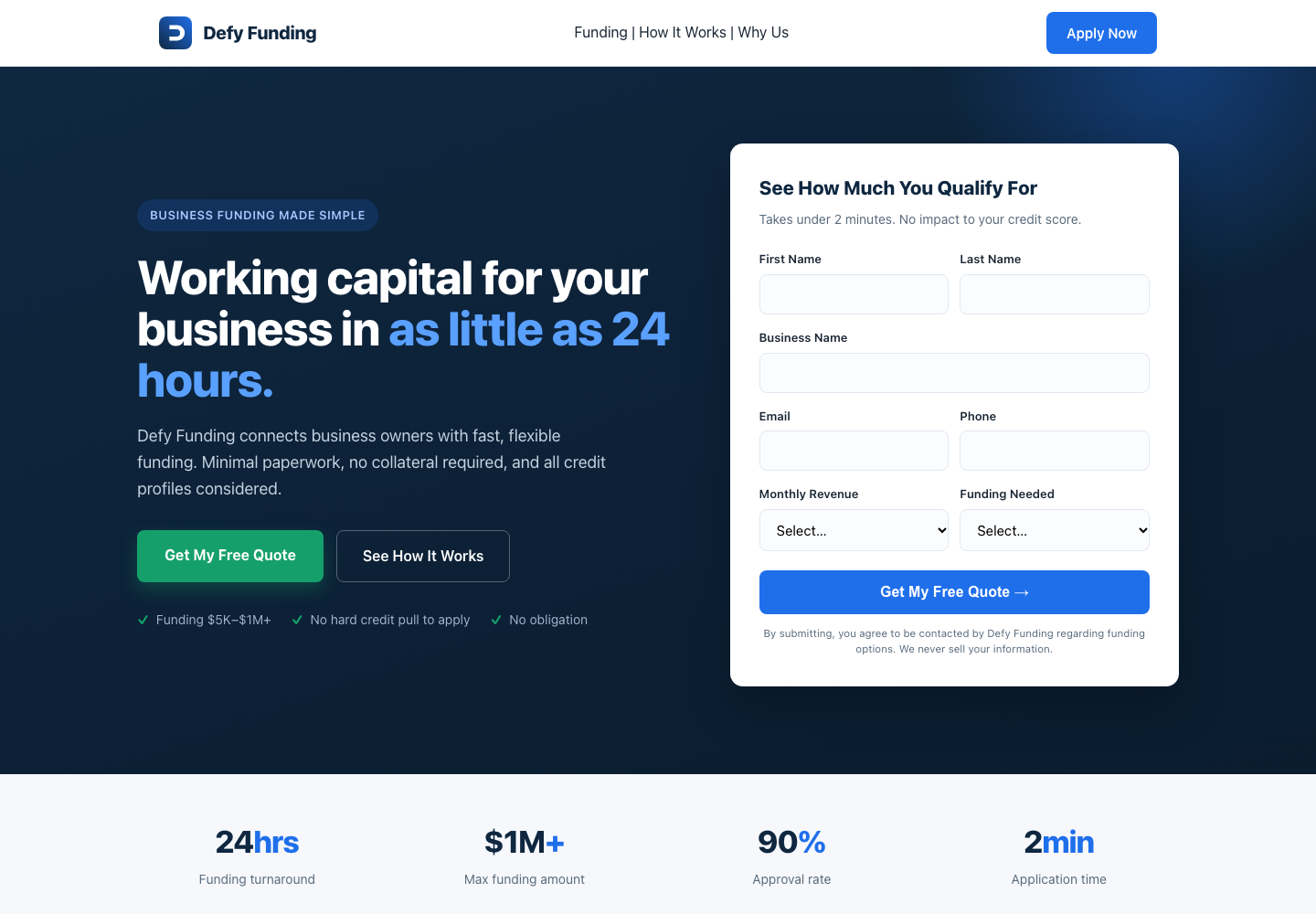 Defy Funding website preview
