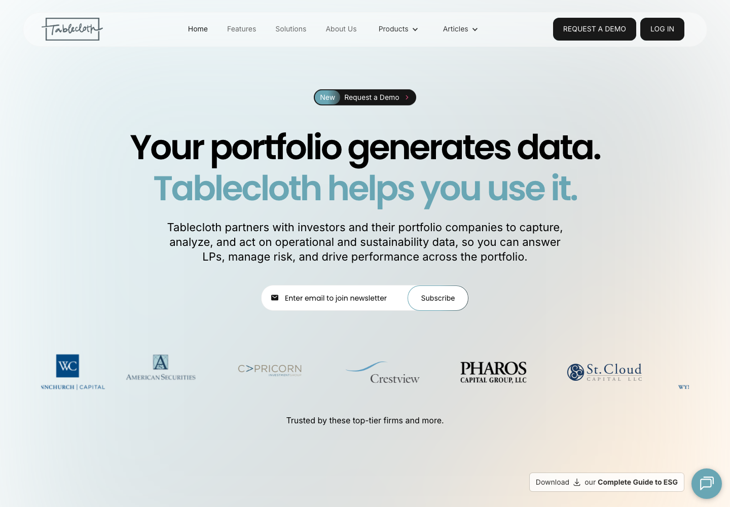 Tablecloth website preview